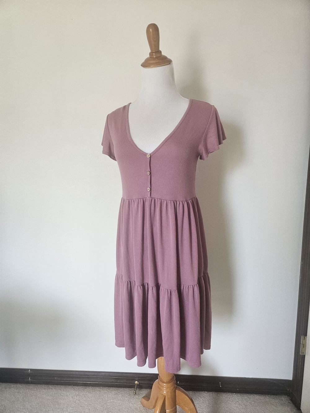 See You Monday Mauve Short Sleeve Tiered Midi Dress